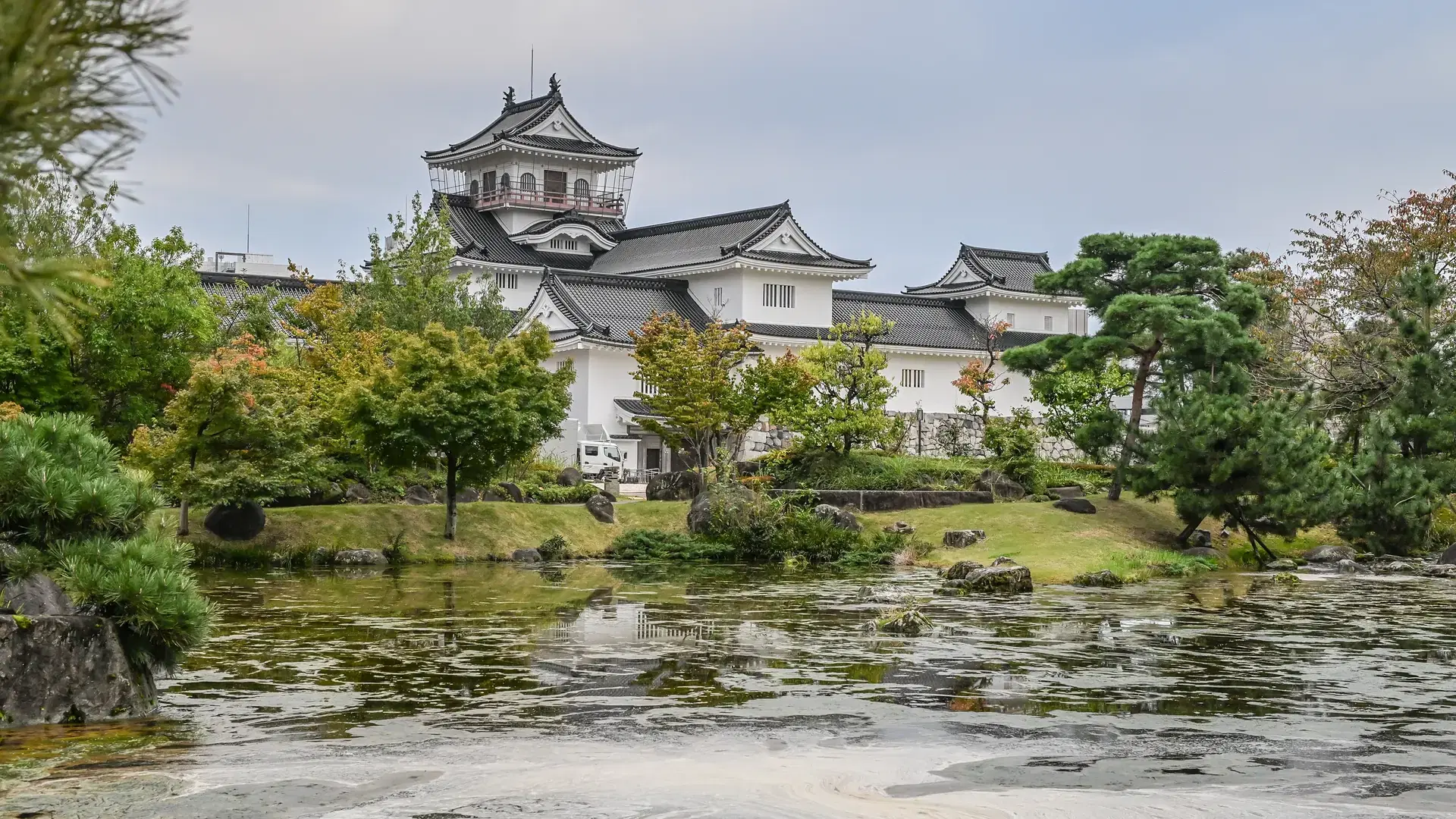 Toyama, Japan - October 28, 2024: Landscape View Of Toyama Castle Park (Azumi Castle) With Beautiful Japanese Garden At Sunset